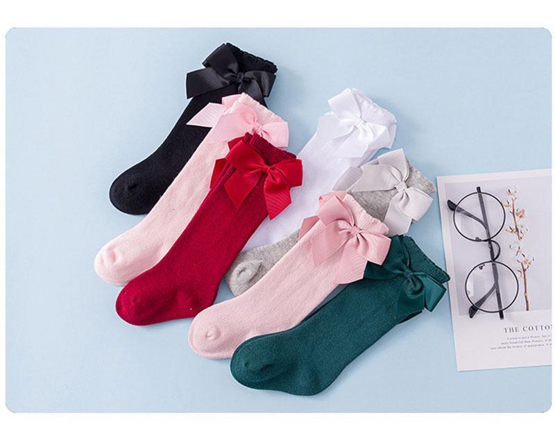 Stevvex baby girls knee socks set of six with large bows in assorted colors, soft cotton on Tampa Home & Garden Store