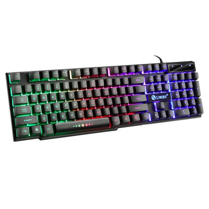 Gaming keyboard with rainbow RGB backlighting, USB wired, black chassis on Tampa Home & Garden Store