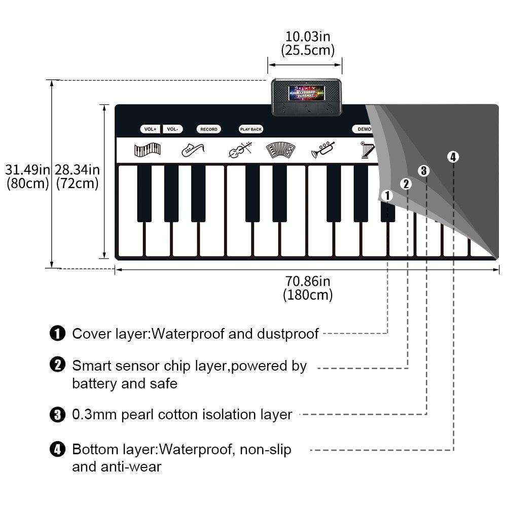 Stevvex electronic piano mat for kids, black-and-white keyboard play mat with control panel on Tampa Home & Garden Store