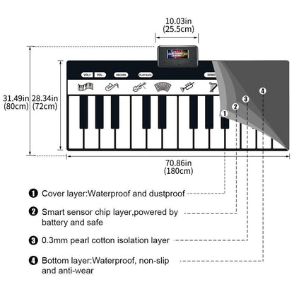 Stevvex electronic piano mat for kids, black-and-white keyboard play mat with control panel on Tampa Home & Garden Store