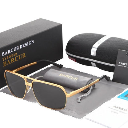 BARCUR polarized sunglasses with gold aluminum frame, square dark lenses UV400 on Tampa Home & Garden Store