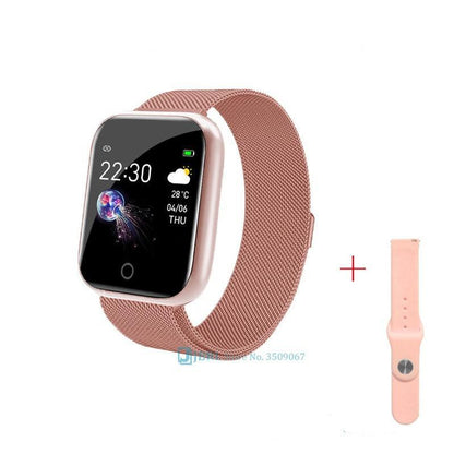 Stevvex square smart watch rose gold stainless steel with mesh band and pink strap on Tampa Home & Garden Store