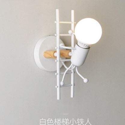 Modern retro doll sconce lamp wall light in white metal with wooden bar by Stevvex on Tampa Home & Garden Store