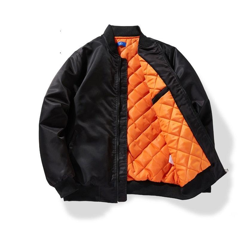 Men's Stevvex black puffer jacket with orange quilted interior, lightweight warm coat on Tampa Home & Garden Store