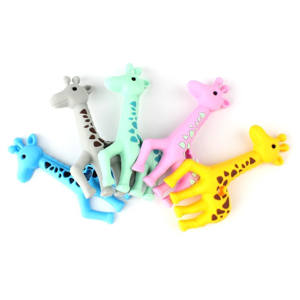 Stevvex giraffe silicone teether set, 5-pack in blue gray mint pink yellow on Tampa Home & Garden Store