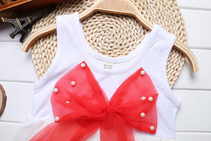 Baby dress Stevvex white sleeveless red tulle bow pearls on Tampa Home & Garden Store