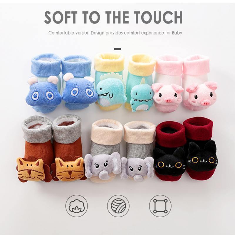Stevvex cartoon baby non-slip socks set in colorful animal faces, cotton with bells on Tampa Home & Garden Store