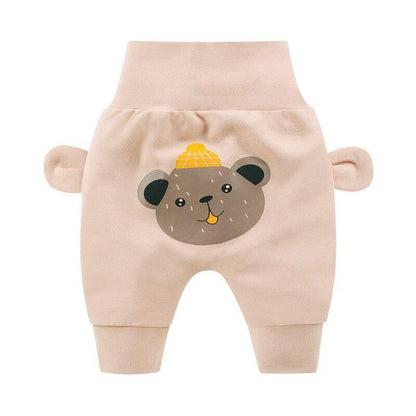 Baby pants beige with cute bear cartoon print, elastic waistband and cuffs on Tampa Home & Garden Store