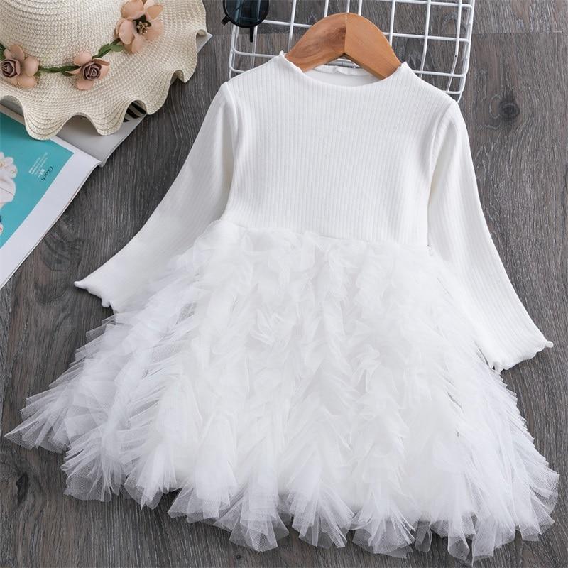 Baby girl dress Stevvex white knit long-sleeve with fluffy tulle skirt for 1-5 year olds on Tampa Home & Garden Store