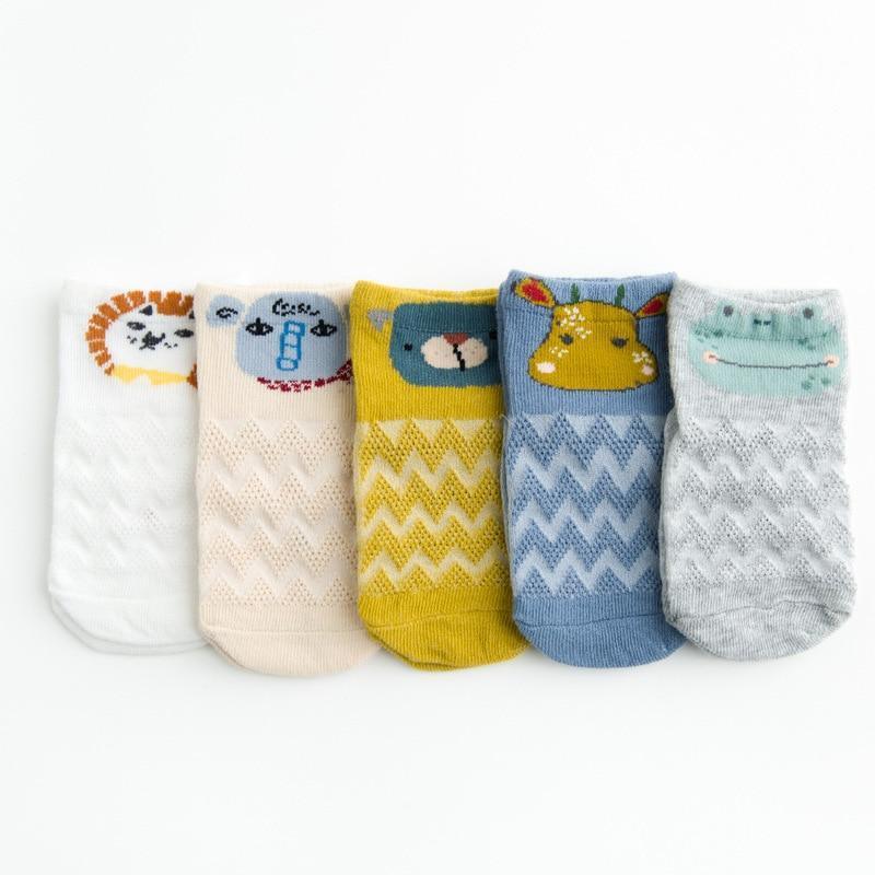 Stevvex 5-pair set of thin combed cotton animal baby socks, mesh short design for newborns on Tampa Home & Garden Store