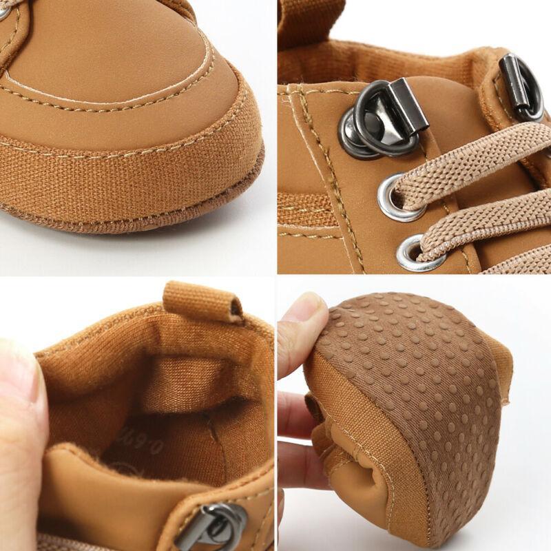 Warm Newborn First Walkers Soft Sole Shoes Stevvex tan brown leather with laces on Tampa Home & Garden Store