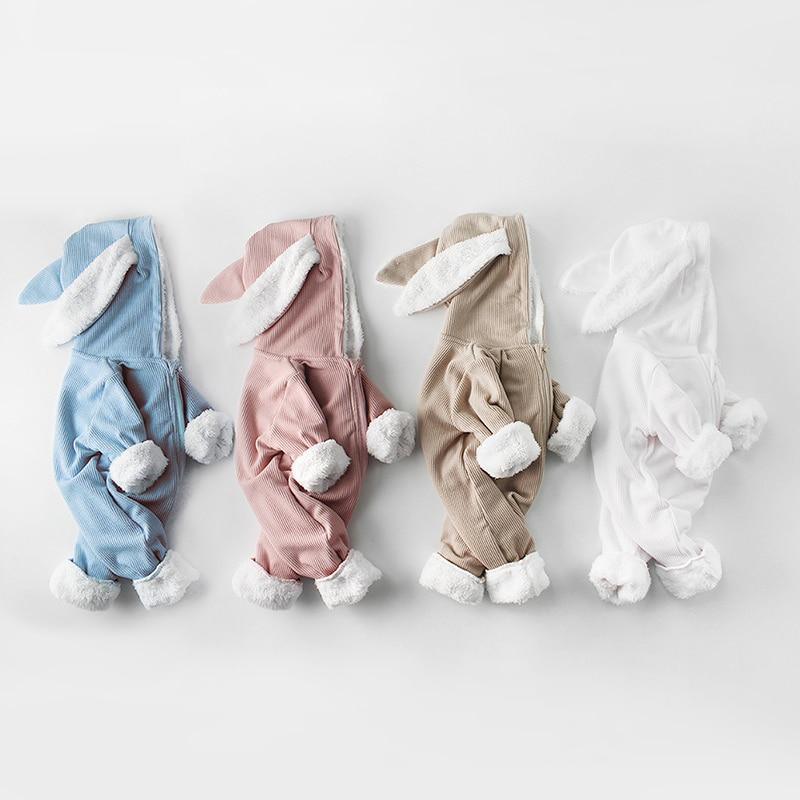 Stevvex rabbit-ear hooded baby romper 4-pack blue-pink-beige-white knit newborn rompers on Tampa Home & Garden Store