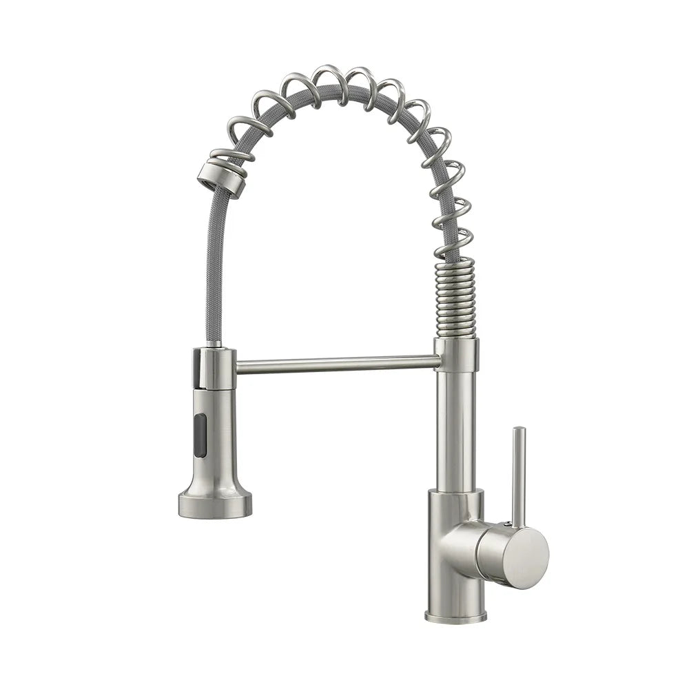 DecorBites kitchen faucet nickel sink mixer with spring-coil pull-down on Tampa Home & Garden Store