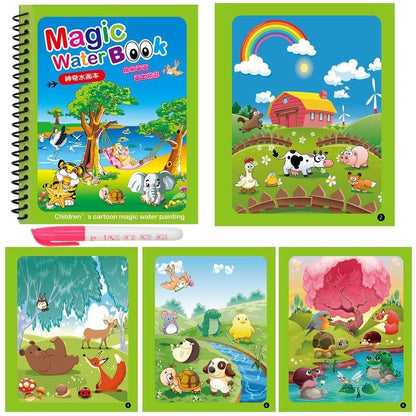 Stevvex Magic Water Book coloring set with spiral binding and pink pen, vibrant farm scenes on Tampa Home & Garden Store