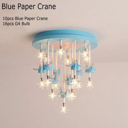 DecorBites blue paper crane ceiling light with 10 blue paper cranes and star LED bulbs on Tampa Home & Garden Store