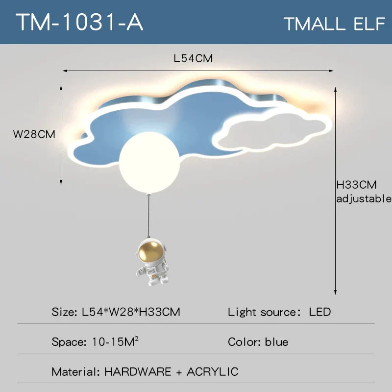 DecorBites Kids Space Theme Ceiling Lamp blue cloud LED astronaut pendant on Tampa Home & Garden Store