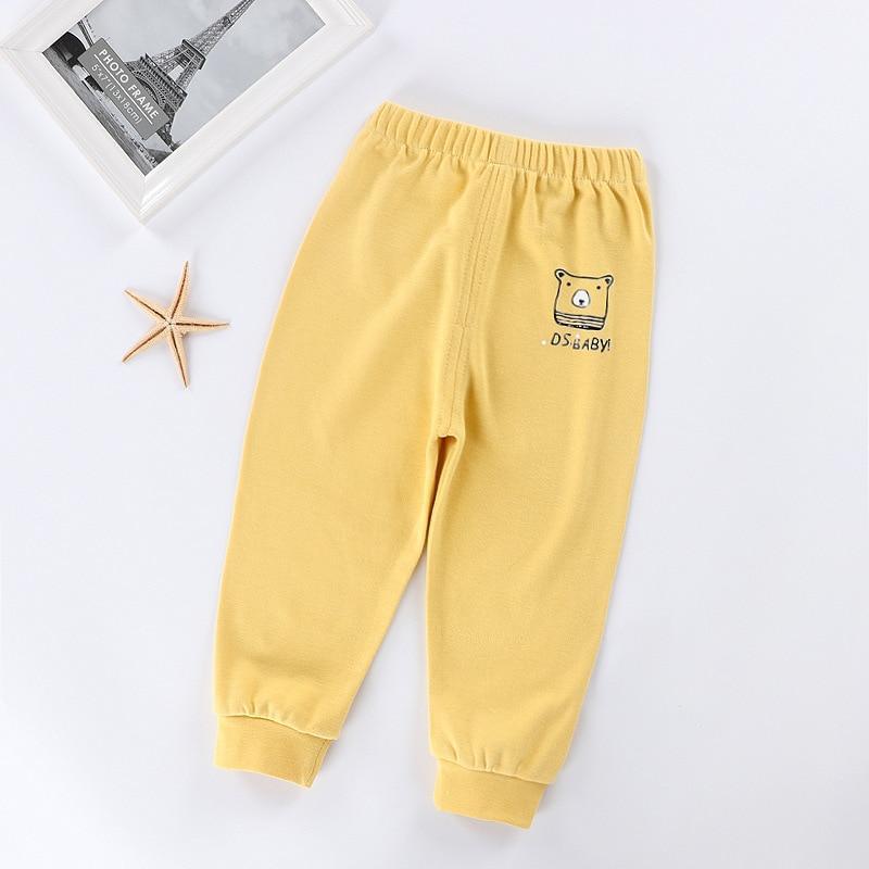 Baby yellow cotton pants with bear applique for kids Stevvex, cuffed ankles on Tampa Home & Garden Store