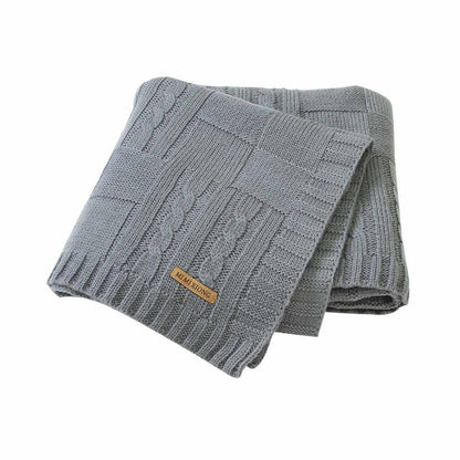 Stevvex baby knitted grey swaddle blanket with patchwork cable-knit texture on Tampa Home & Garden Store