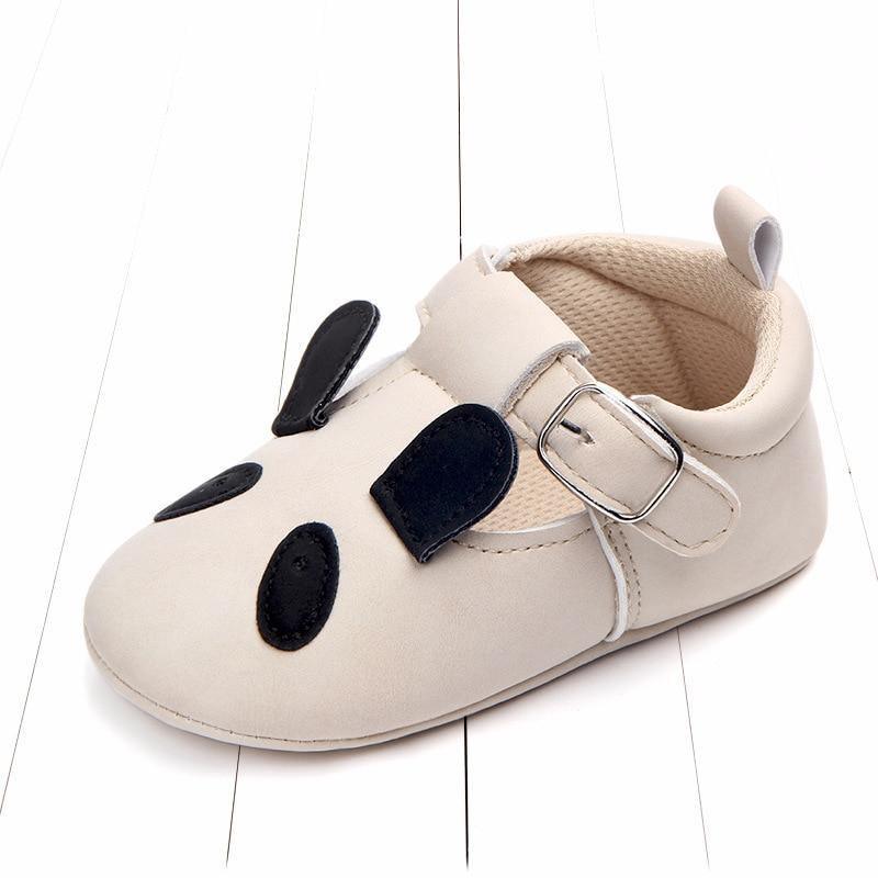 Stevvex panda-print beige baby shoes, flexible unisex toddler sneakers with buckle strap on Tampa Home & Garden Store