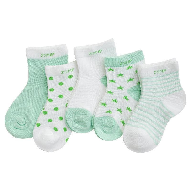 5-pair cotton baby girl socks set breathable mesh mint white polka dots stars stripes Stevvex on Tampa Home & Garden Store
