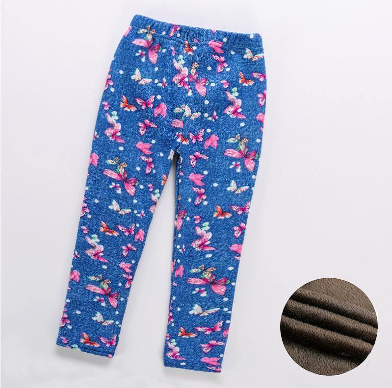 Stevvex kids thick fleece-lined leggings blue butterfly print elastic waist on Tampa Home & Garden Store