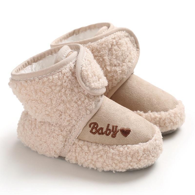 Newborn baby booties Stevvex beige boots pair plush lining warm on Tampa Home & Garden Store