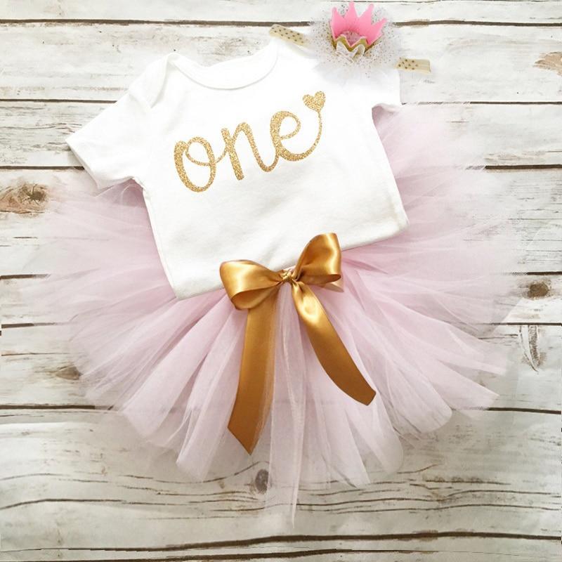 Unicorn tutu dress for newborn baby girl with white tee and gold glitter tutu crown headband on Tampa Home & Garden Store