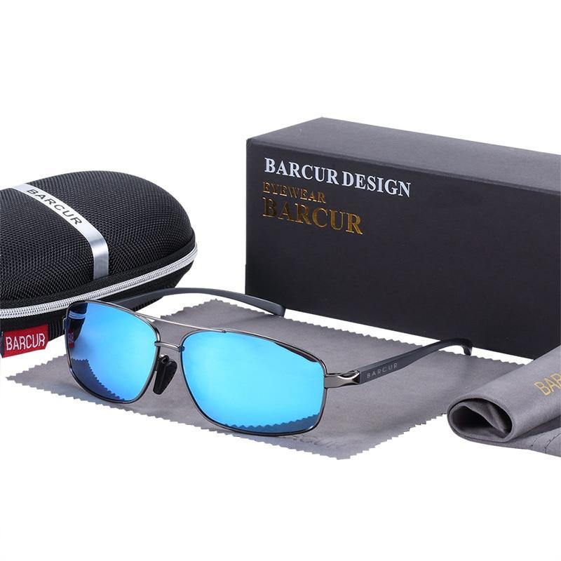Barcur polarized sunglasses with blue mirrored lenses and metal frame UV400 eyewear on Tampa Home & Garden Store