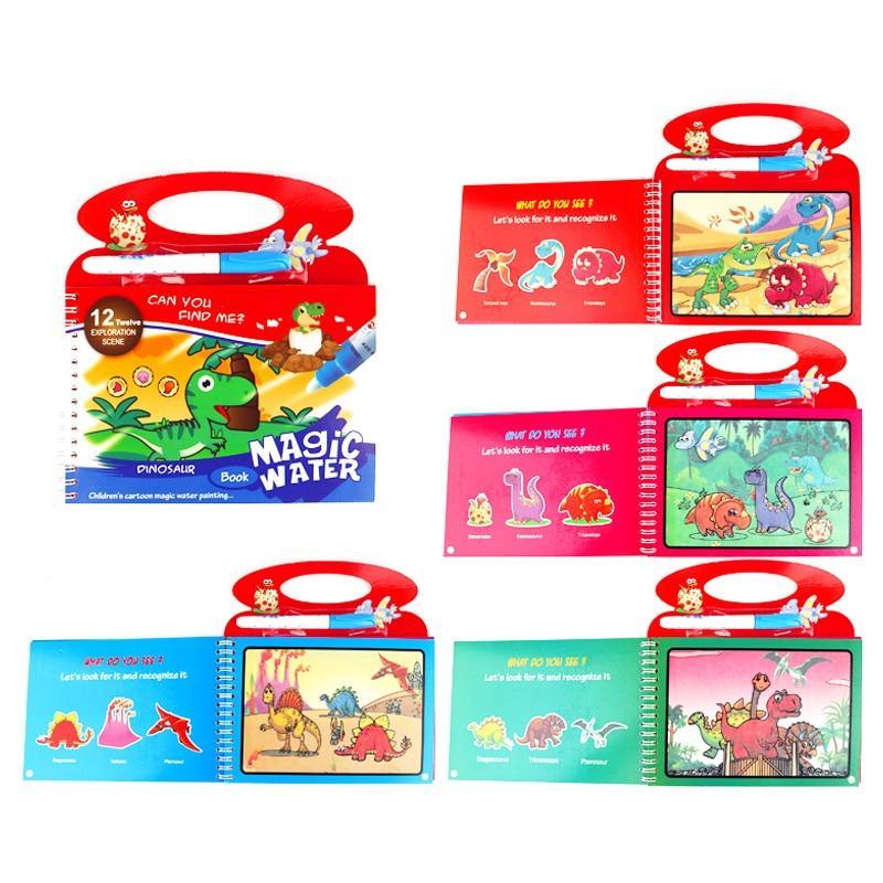 Stevvex Montessori coloring book with reusable magic pen; 6 colorful dinosaur pages on Tampa Home & Garden Store