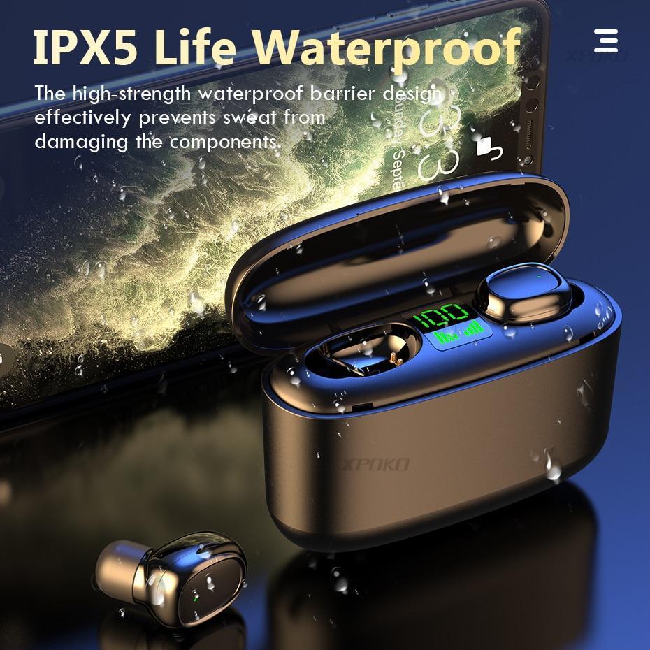 Stevvex wireless earbuds ST10S4213GVS in blue charging case with LED display, waterproof on Tampa Home & Garden Store