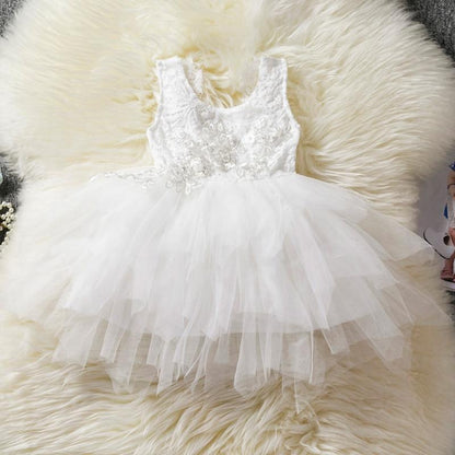 Stevvex white lace toddler dress with layered tulle skirt for girls 1-6 years on Tampa Home & Garden Store