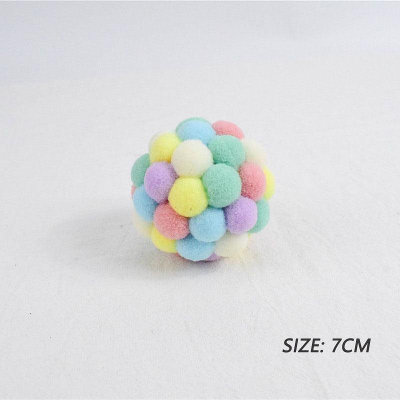 Multicolor plush pom-pom toy ball for cats, 7cm, bite-resistant interactive play on Tampa Home & Garden Store