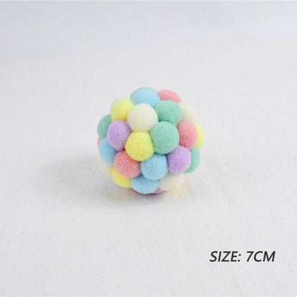 Multicolor plush pom-pom toy ball for cats, 7cm, bite-resistant interactive play on Tampa Home & Garden Store