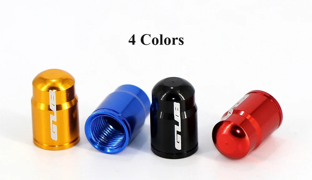 Aluminum valve stem caps set of 4 in orange blue black red with BikerZoneZ branding on Tampa Home & Garden Store