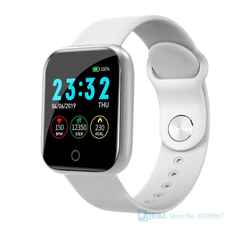Stevvex square stainless steel smart watch with white band and touchscreen display on Tampa Home & Garden Store