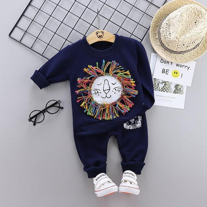 2pc baby boys costume set: navy tracksuit with rainbow lion yarn graphic Stevvex on Tampa Home & Garden Store