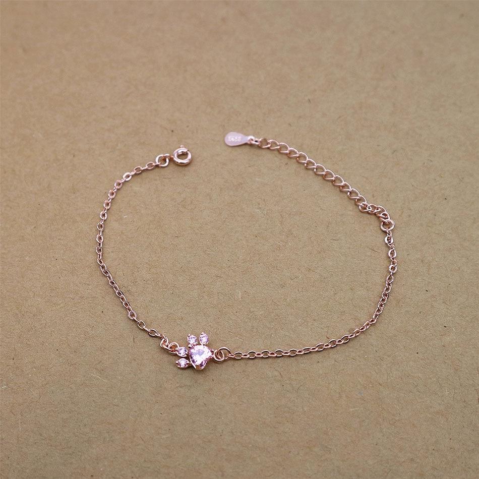 Stevvex rose-gold bracelet with pink heart cubic zirconia charm and paw-style accents on a delicate chain on Tampa Home & Garden Store