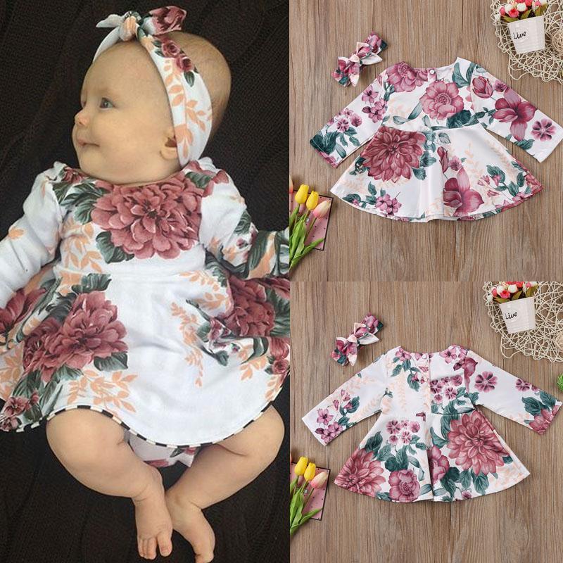 Newborn 2-piece floral long-sleeve dress and headband set in pink peony print by Stevvex on Tampa Home & Garden Store