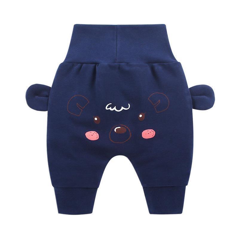 Stevvex baby pants navy blue with bear face print and attached ears on sides on Tampa Home & Garden Store