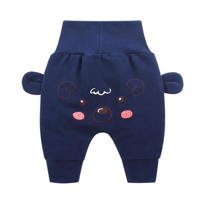 Stevvex baby pants navy blue with bear face print and attached ears on sides on Tampa Home & Garden Store