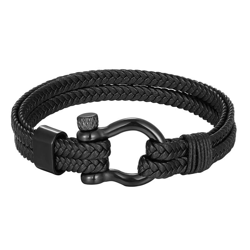 Men's double braided black leather bracelet with anchor clasp by Stevvex on Tampa Home & Garden Store