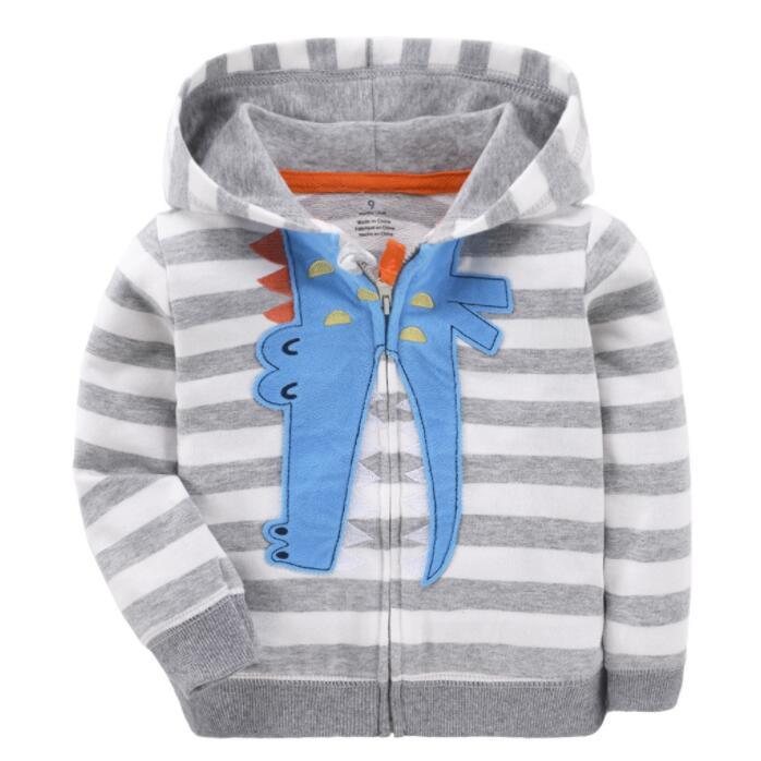 Baby hoodie gray and white striped cotton, blue unicorn applique, zip front, hooded Stevvex on Tampa Home & Garden Store