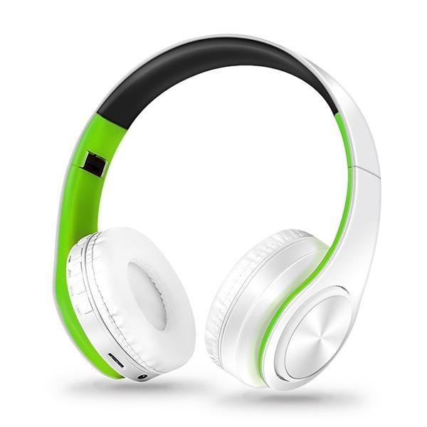 Stevvex Bluetooth headphones with microphone, ST10S4219GBY, white/green over-ear headset on Tampa Home & Garden Store