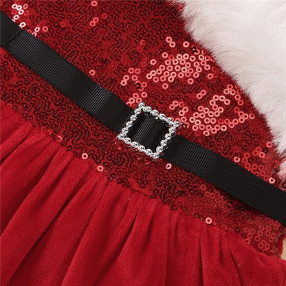 Baby girls Christmas romper dress sequin bodice, black belt buckle, velvet skirt Stevvex on Tampa Home & Garden Store