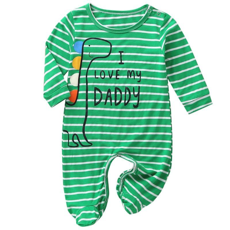 Stevvex green striped long-sleeve baby romper with I Love My Daddy graphic on Tampa Home & Garden Store