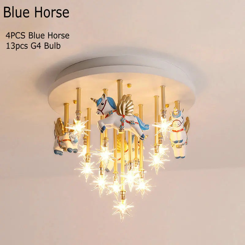 DecorBites kids resin horse paper crane ceiling light blue pink LED bedroom lamp on Tampa Home & Garden Store