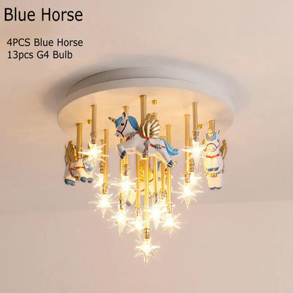 DecorBites kids resin horse paper crane ceiling light blue pink LED bedroom lamp on Tampa Home & Garden Store