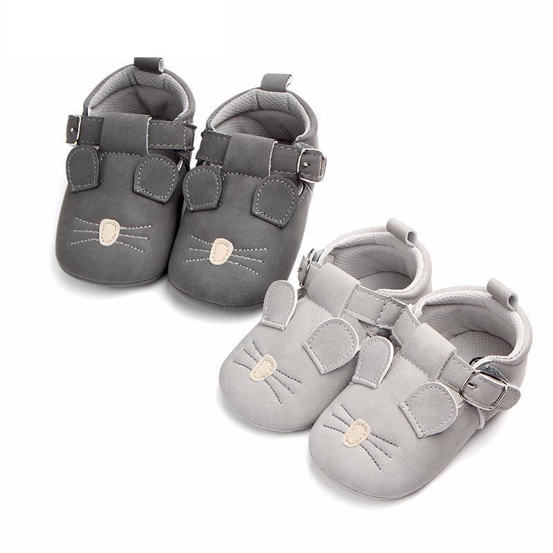 Stevvex cat-face baby shoes for first steps, two pairs in dark gray and light gray with adjustable straps on Tampa Home & Garden Store