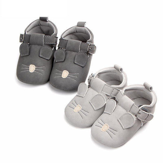 Stevvex cat-face baby shoes for first steps, two pairs in dark gray and light gray with adjustable straps on Tampa Home & Garden Store