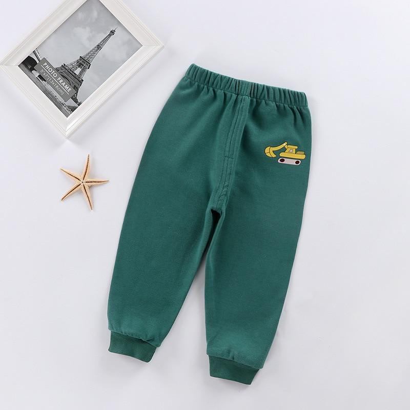 Stevvex baby cotton green pants with elastic waist and cuffed ankles, excavator print on Tampa Home & Garden Store